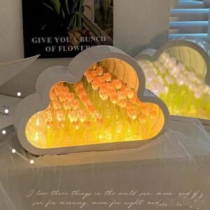 flower lamp, tulip night light, handmade flower lamp, tulip cloud light, romantic bedroom lamp, decorative night light, soft glow flower lamp, battery-powered flower light, tulip night lamp, creative gift lamp, bedroom decor lighting